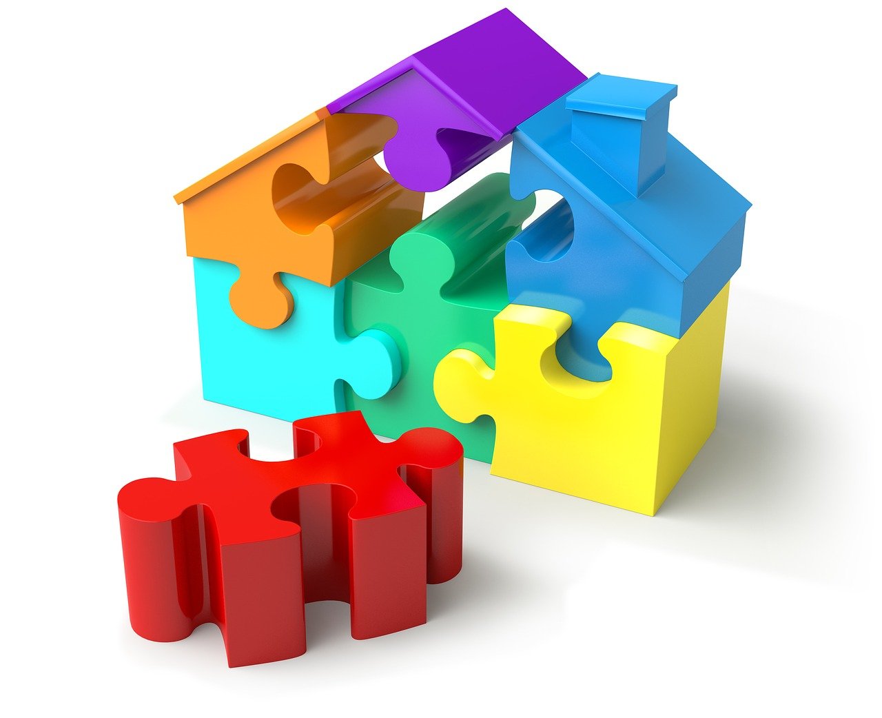 puzzle pieces, house shape, real estate